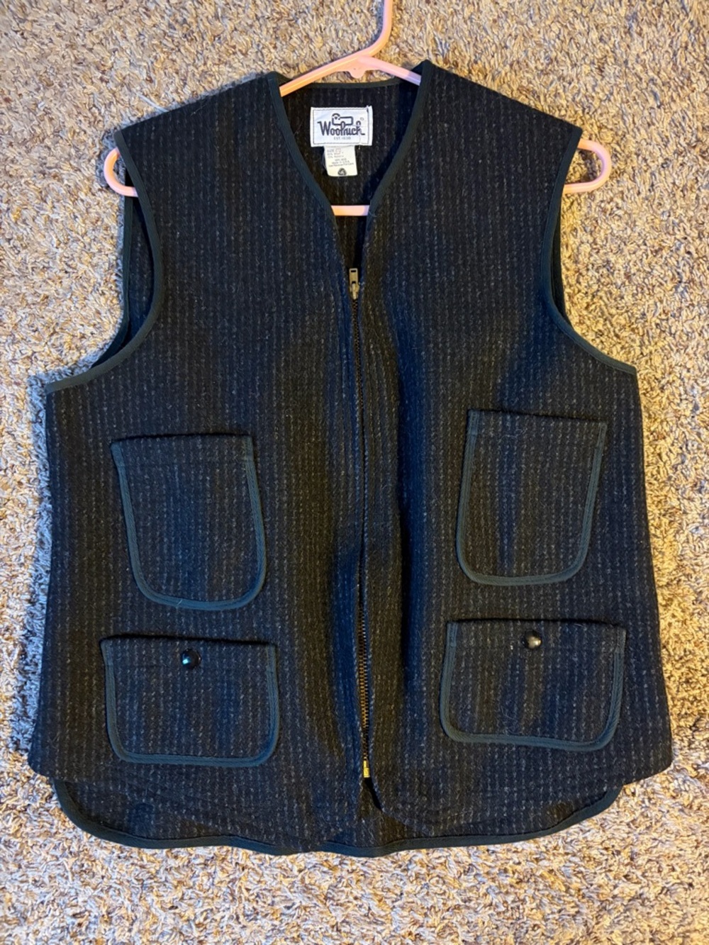 Vintage Woolrich Black Wool Blend Vest with Subtle Texture